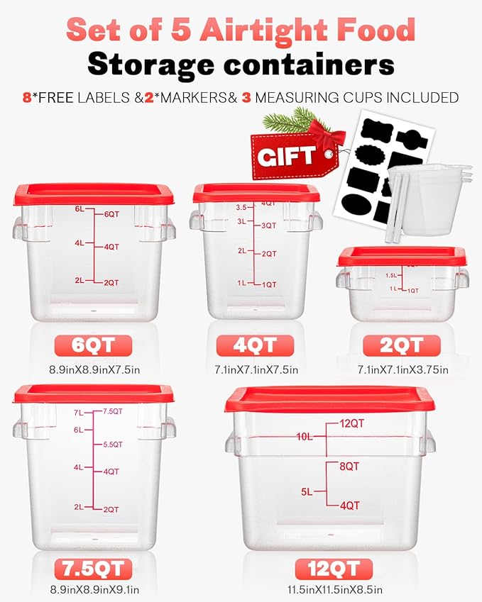 2QT NSF Food Storage Containers: 8 PCS Commercial Clear Square Food Storage - Image 9