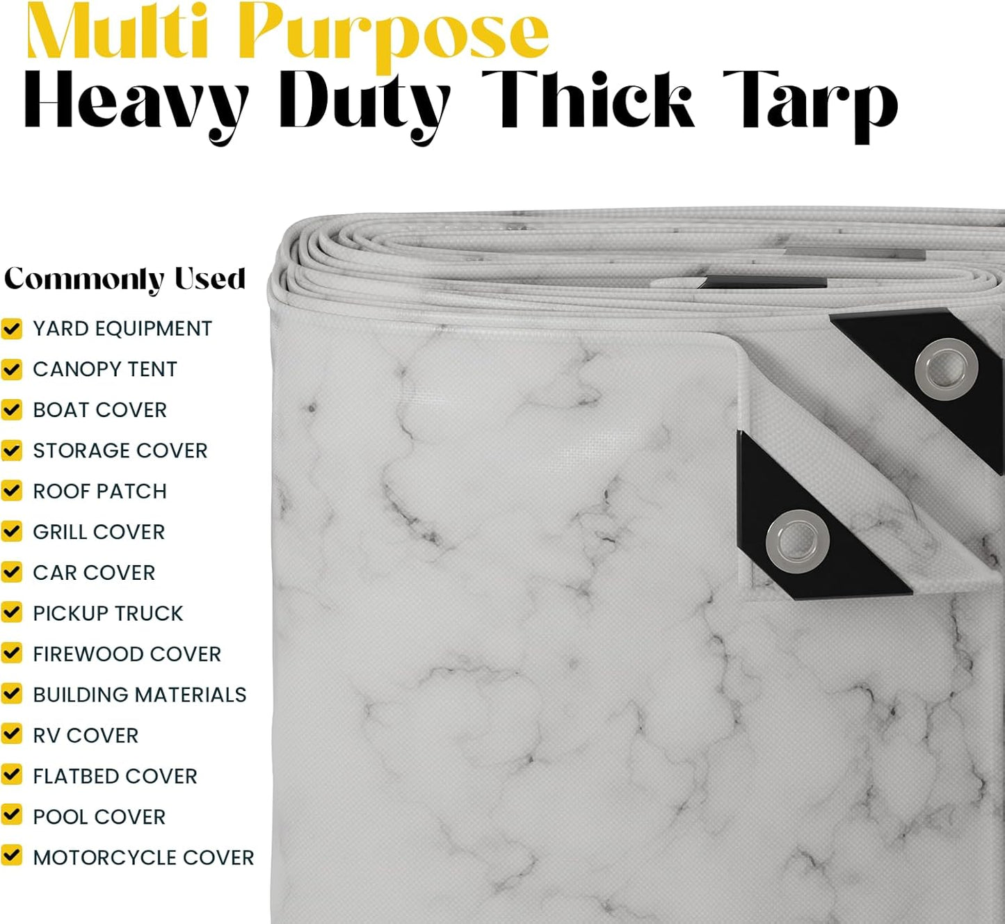 Core Tarps Extreme Heavy Duty 20 Mil Tarp Cover, Waterproof, UV Resistant, Rip and Tear Proof, Poly Tarpaulin with Reinforced Edges for Roof, Camping, Patio, Pool, Boat (Marble/White 12′ X 12′)