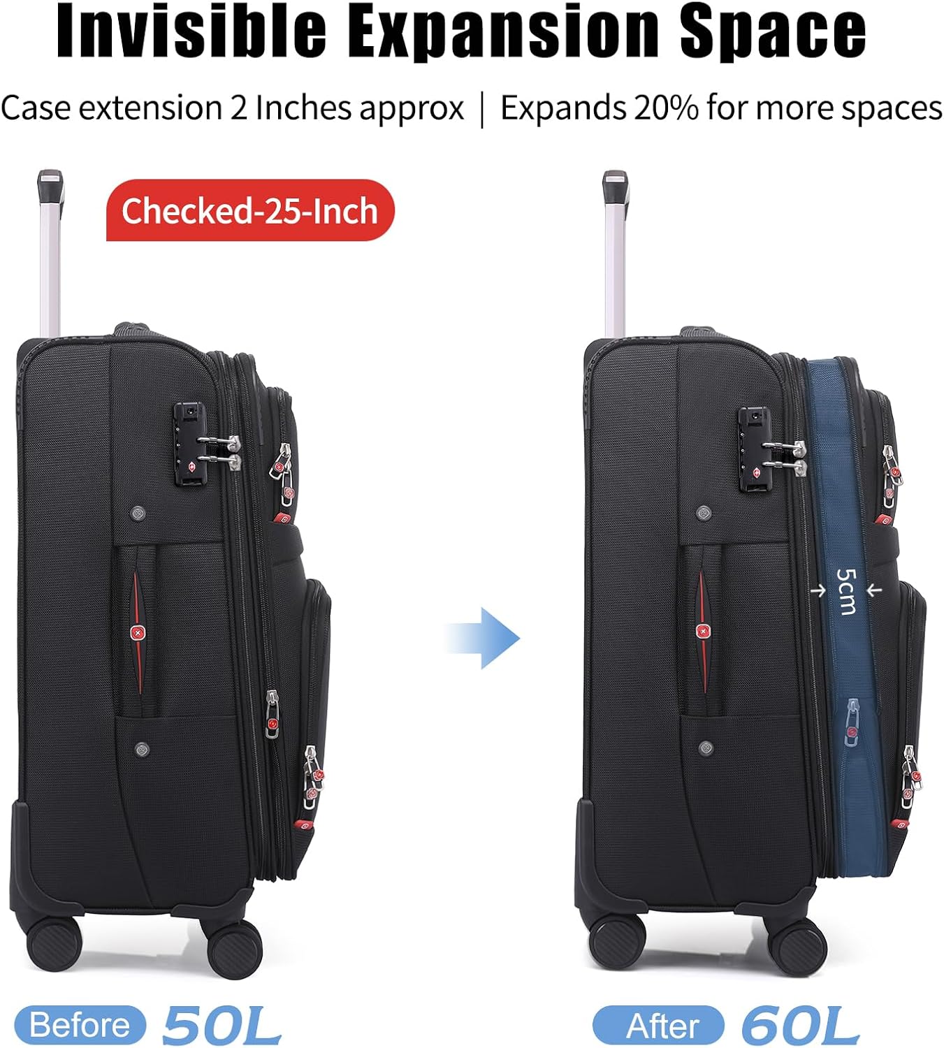 Softside Expandable Luggage with 4 Spinner Wheels, Durable Checked-Luggage Suicase (Coffee, 25-Inch)