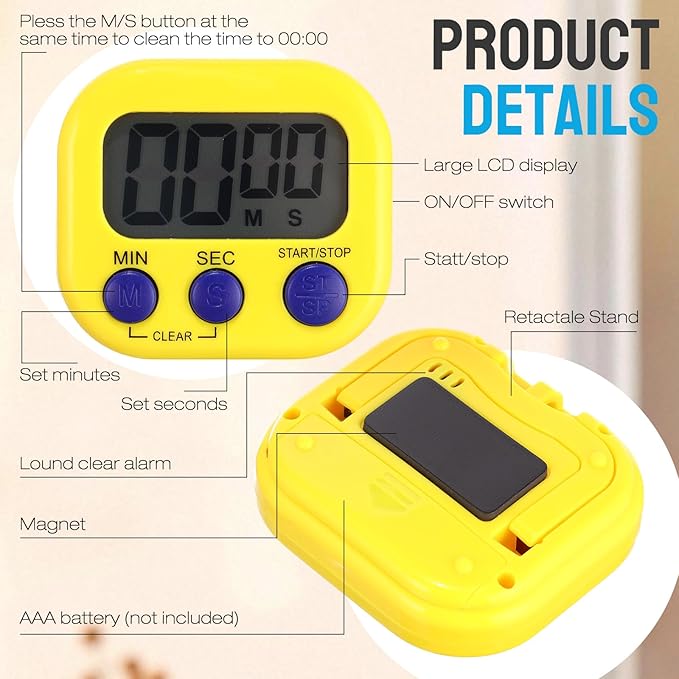 Weewooday 6 Pcs Digital Kitchen Timer Magnetic Timer Bulk On/Off Switch Minute - Image 3