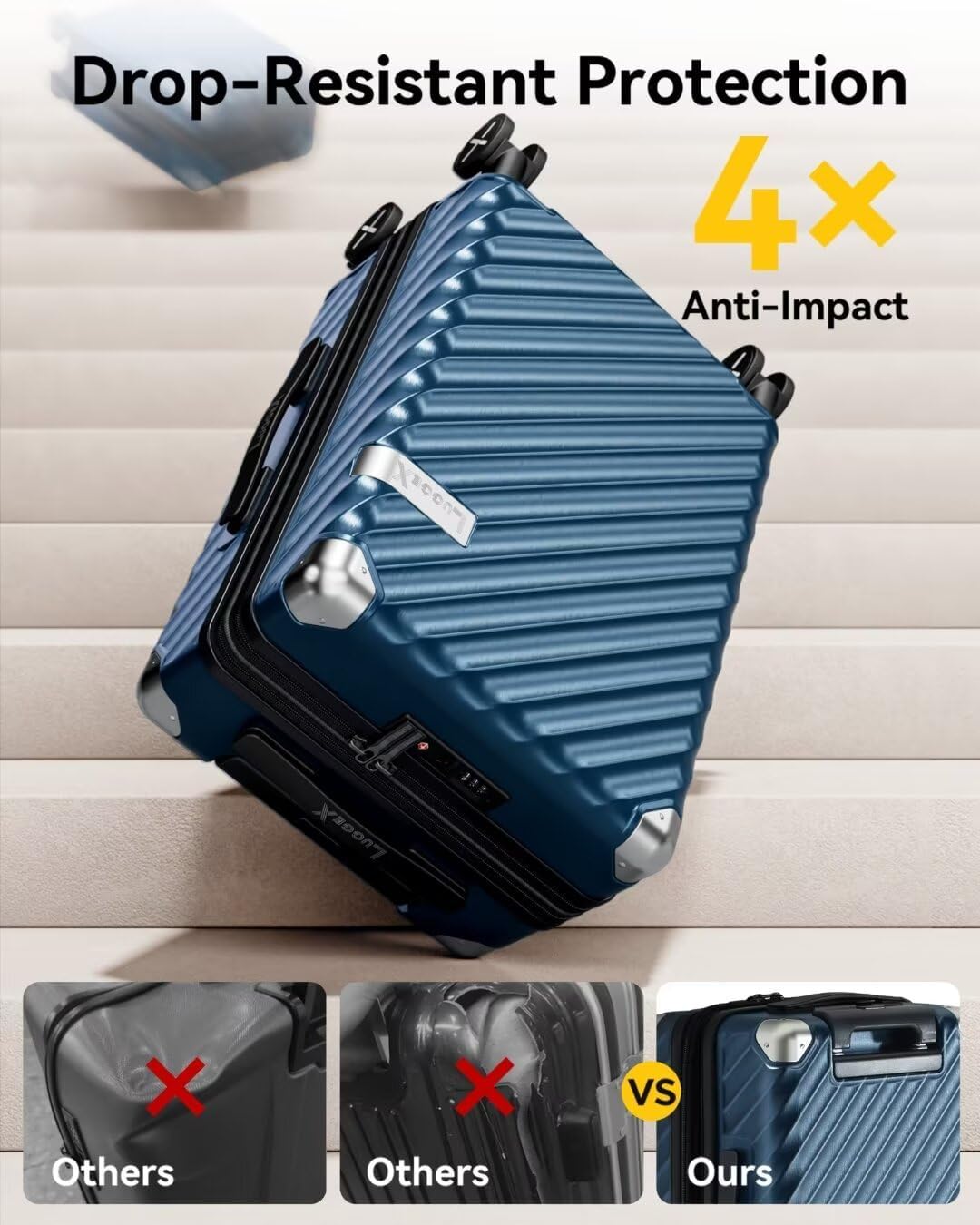 LUGGEX Luggage with Spinner Wheels, Polycarbonate Expandable Hard Shell Suitcase, Carry On 20 Inch, Black