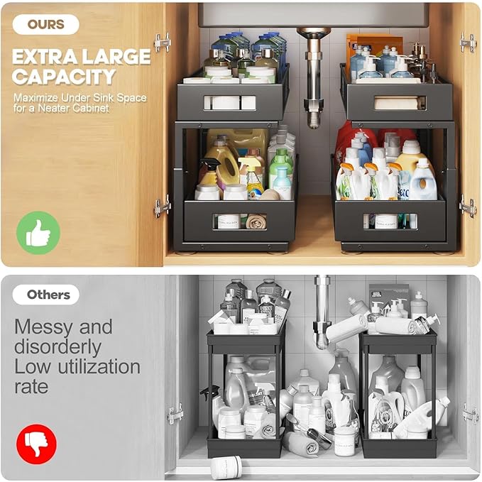 2 Packs 21IN Depth Under Sink Organizer, 2-Tier Pull Out Cabinet Organizer - Image 3