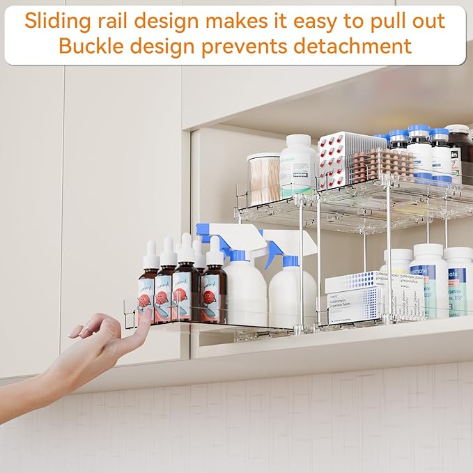 Yieach 4 Set Bathroom Organizers and Storage, 2 Tier Clear Under Sink Organizer - Image 5