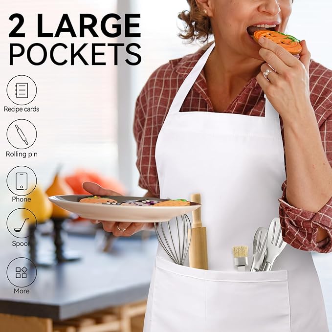 2 Packs White Apron, Adjustable Cooking Aprons, Waterdrop Resistant Kitchen - Image 5