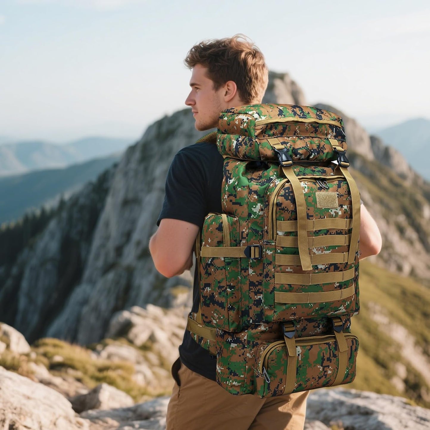 80L 2Pcs Hiking Backpack for Men with Sling Tactical Backpack - Rucksack Molle Military Tactical Waterproof Lightweight Camping Backpack 3 Day Assault Pack for Travel, Climbing, Backpacking