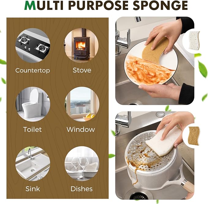 COBETE 12 Pack Natural Biodegradable Kitchen Non Scratch Sponges, Compostable - Image 5