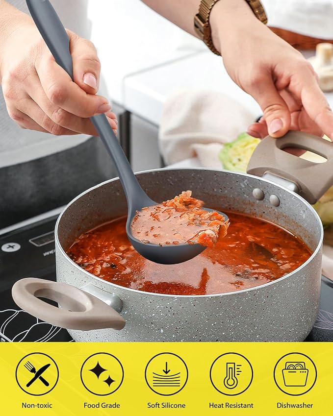3 Pcs Silicone Kitchen Utensils Set, Soup Ladle-Pasta Fork-Slottede Spoon - Image 5