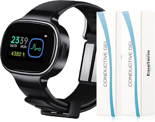 EmeTerm Smart FDA-Cleared Anti-Nausea Wristwatch Touchscreen IP67 Waterproof Morning Motion Sickness Relief Rechargeable Fast Acting Drug Free (Black - Extra 2pack Conductive Gel)
