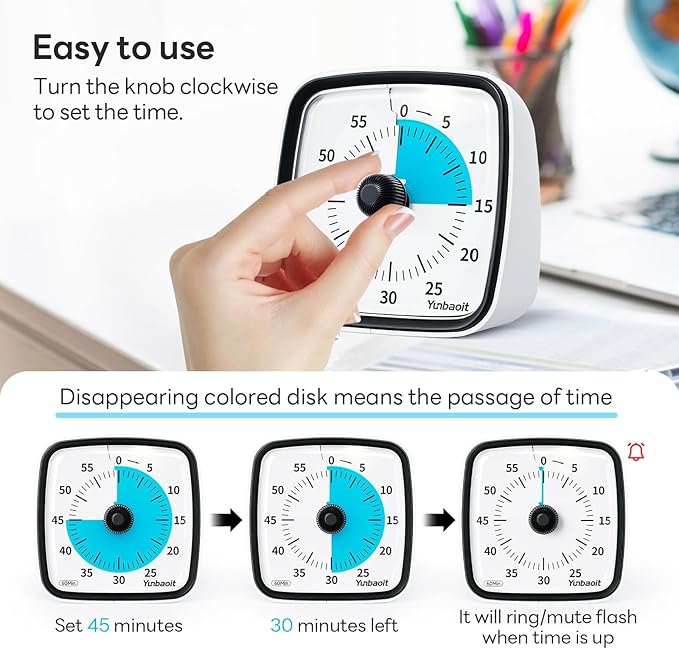 Yunbaoit Visual Timer with Night Light, 60-Minute Countdown Timer - Image 3