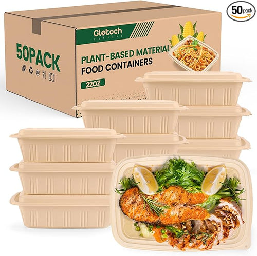 100 Piece Food Containers with Lids, 22 oz Meal Prep Containers Reusable by GlotochExpress