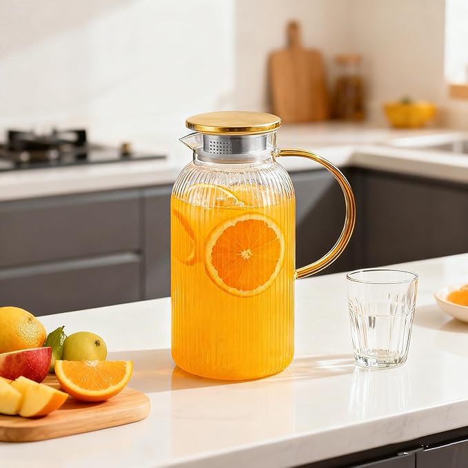 2 PACK Glass Pitcher with Lid, 68oz/2Liter Borosilicate Glass Water Pitcher - Image 6