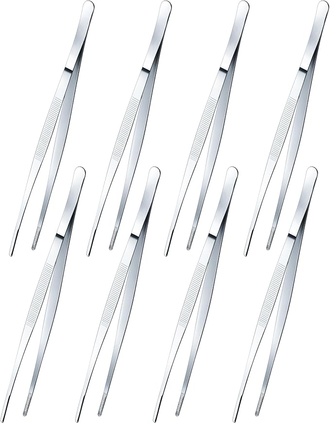 Yaomiao 8 Packs 12 Inch Bar Tweezers Silver Cocktail Tongs Long Garnish by Yaomiao