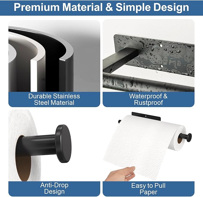 CUXIXA Paper Towel Holder Under Cabinet, Upgraded Self Adhesive Paper Towel - Image 4