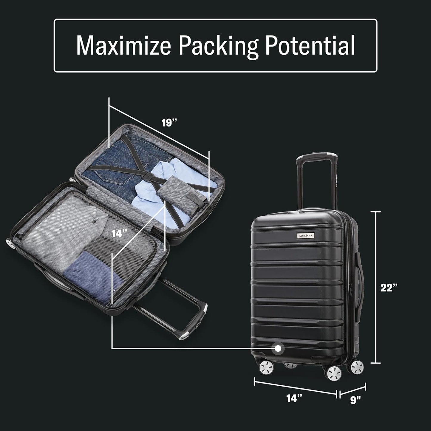 Samsonite Omni 2 Carry-On Hardside Luggage with 360° Spinner Wheels - Scratch Resistant Hardshell - TSA, Airline-Approved - Expandable Polycarbonate Shell for Lightweight Travel - Artic Silver