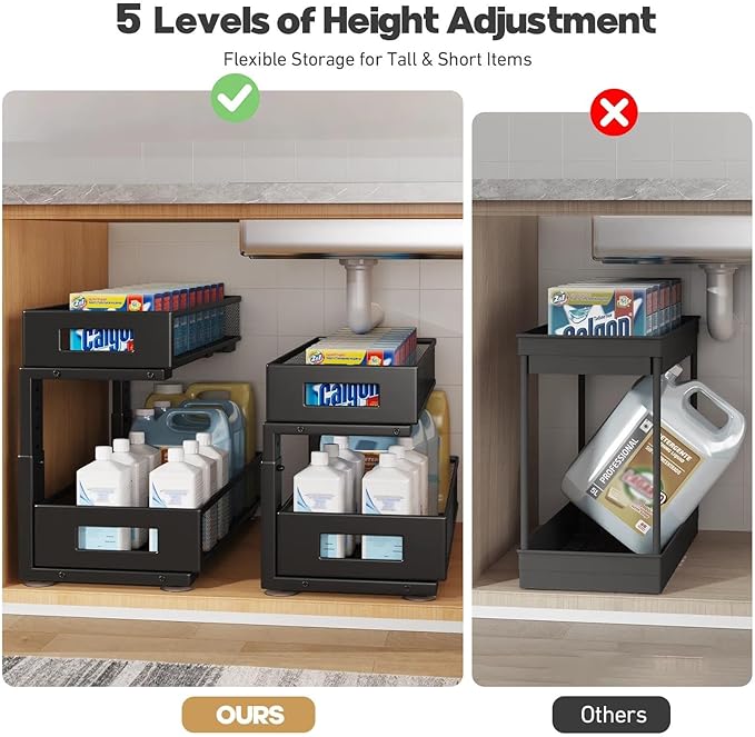 2 Packs 21IN Depth Under Sink Organizer, 2-Tier Pull Out Cabinet Organizer - Image 8