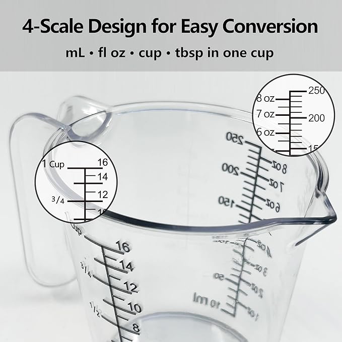 1 Cup Measuring Cup, Laser-Etched oz/cup/mL/Tbsp, Small Plastic Measuring Cup - Image 4