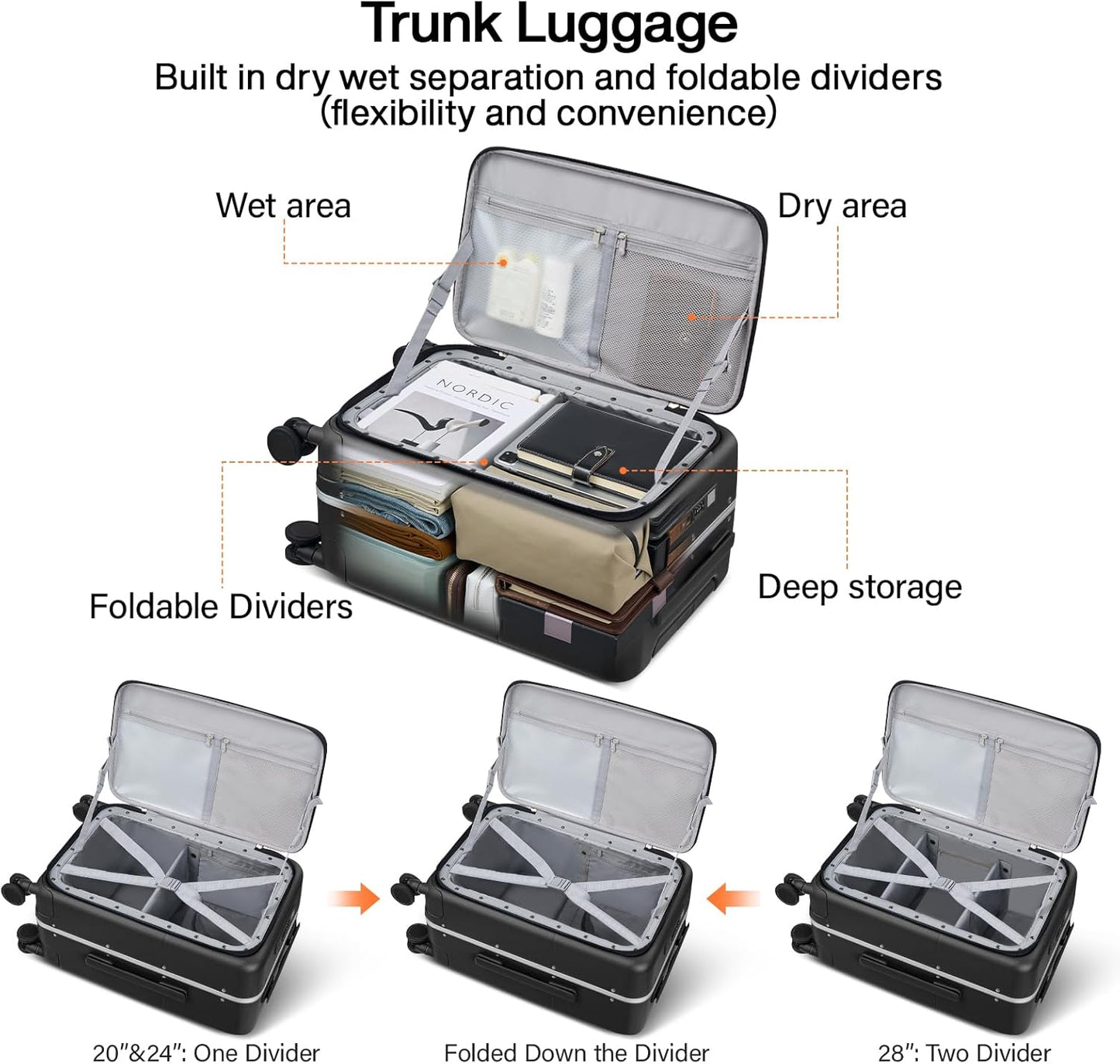 Hanke 20 Inch Carry On Luggage with Cup Holder and Charge,Top Opening Hard Shell Suitcases with Wheels and Dividers,Aluminum Frame Trunk Luggage Small Suitcase with Lock for Travel,Jet Black