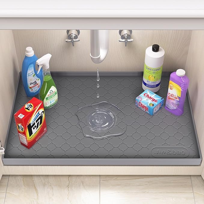 Jin&Bao Waterproof Under Sink Mat 28" x 22", Thick Silicone Mat Cabinet - Image 3