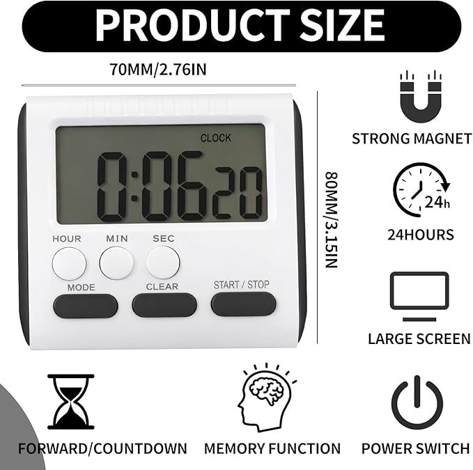Mudder 6 Pack Digital Kitchen Timer - Image 2