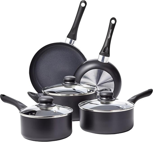 Amazon Basics Non-Stick Kitchen Cookware 8-Piece Set, Non-Induction, Includes by AmazonBasics