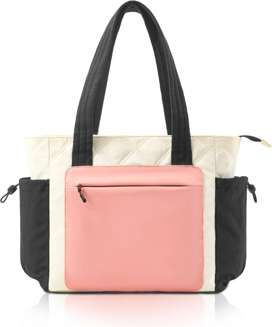 Tote Bag for Women, Lightweight Puffer bag with Zipper & Compartments, Quilted Shoulder Bag for Work, Travel,Gym