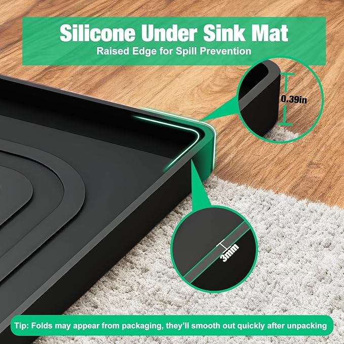 Aisslro Under Sink Mat 31" X 22", Waterproof Silicone Under Sink Mats - Image 5