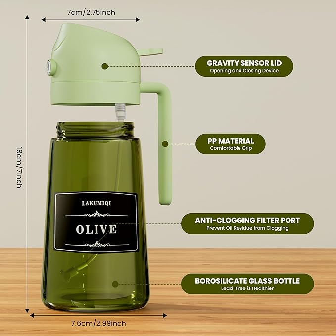 LAKUMIQI 2 in 1 Oil Sprayer for Cooking, 16oz Olive Oil Dispenser Bottle for - Image 6