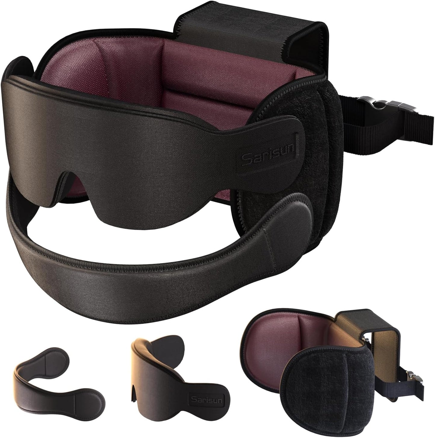 Travel Pillow Combo with Chin Strap, Airplane Pillows with 3D Eye Mask for Sleeping, 360° Support Plane Head Strap for All Plane Seats, Long Flights Essentials, Stop Bobblehead, Red