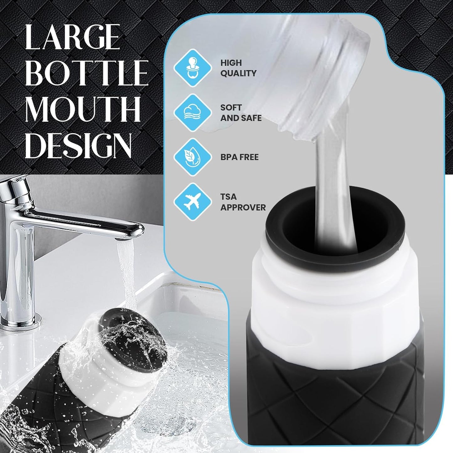 Travel Bottles for Toiletries, TSA Approved Silicone Travel Size Containers for Toiletries, BPA Free Leak Proof Refillable Essentials Accessories, Shampoo and Conditioner Bottles (Gray)