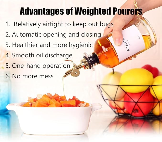 Pafusen 6 Pack Weighted Liquor Pour Spout, Auto Flip Olive Oil Dispenser Spout - Image 2