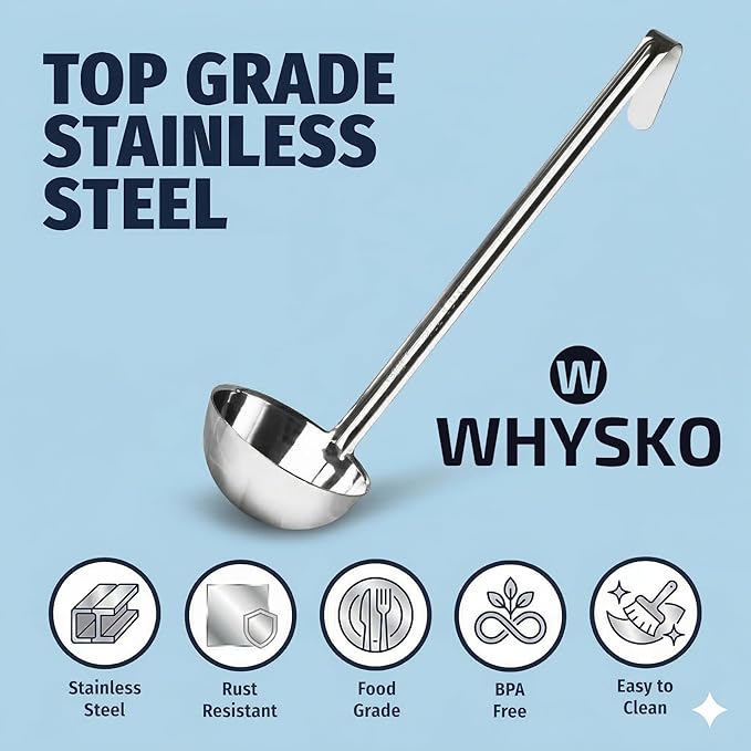 Whysko Soup Ladle Stainless Steel, 6 oz Metal Ladle Spoon, Rustproof Heat - Image 4
