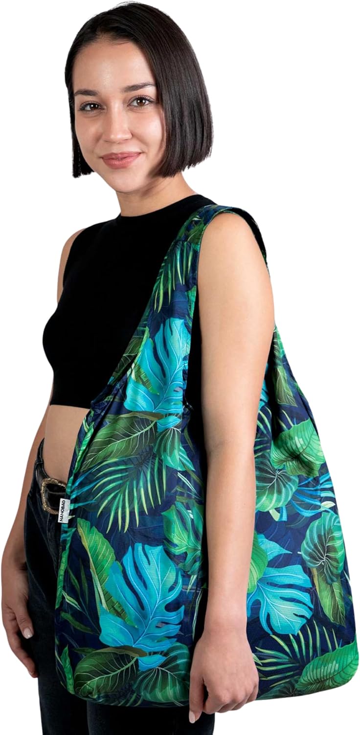 Nanobag Ultra-Lightweight Heavy Duty Foldable Tote for Women & Men, Reusable Grocery & Travel Bag, Packable Collapsible Compact Market Essential (XL Forest)