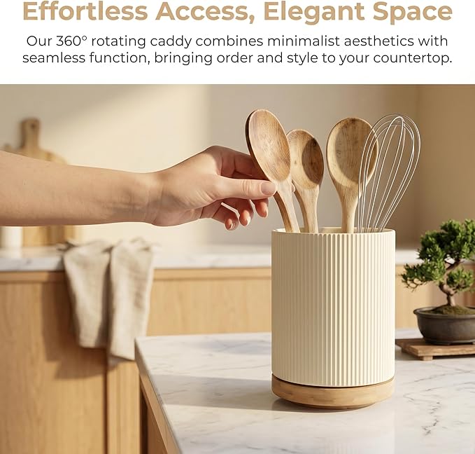QUELIEN Utensil Holder, 360° Rotating Ceramic Kitchen Utensil Holder - Image 5