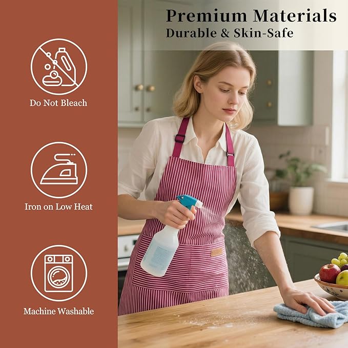2 Pack Cooking Aprons Adjustable Bib Apron - Image 5