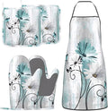Teal Daisy Oven Mitts Pot Holders Cooking Apron Set of 5 Silicone Farm Teal by Unknown