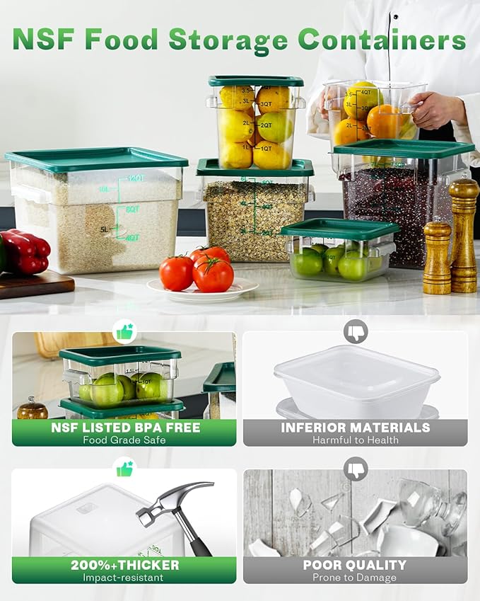 6QT Clear Food Storage Containers: 4 PCS NSF Food Storage Containers - Image 3