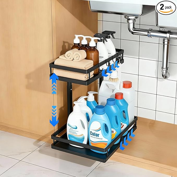 Under Sink Organizer, Dual-Rail Ball-Bearing, Under Kitchen Sink Organizer by jcylq