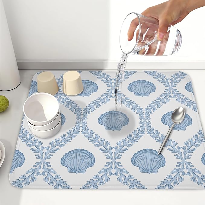 Summer Sea Shell Drying Mat 18x16 Inch, Light Blue Drying Mat - Image 6