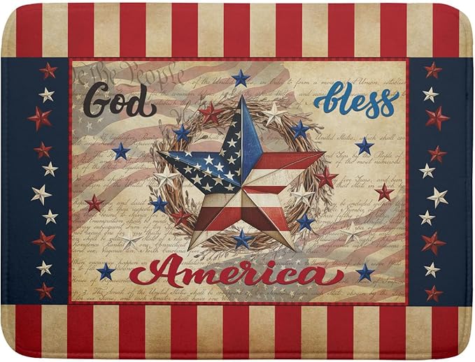 4th of July God Bless Dish Drying Mat by Anyako