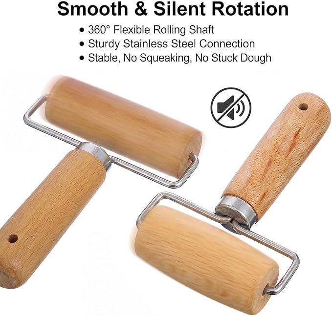 2 Pcs Pastry Roller, Wooden Rolling Pins Pizza Dough Roller Non-Stick Mini - Image 5