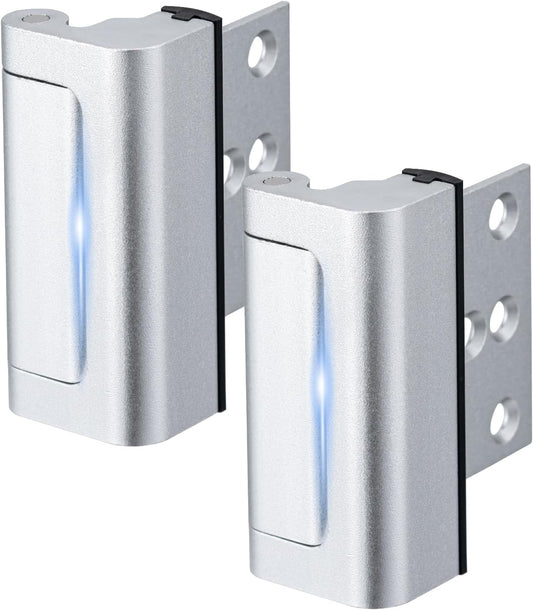 2 Pack Home Security Door Lock,Childproof Door Reinforcement Lock,with 3" Stop Withstand 800 lbs,for Inward Swing Doors,Night Kids Safety Metal Flip Lock Deadbolt Latch (Silver)