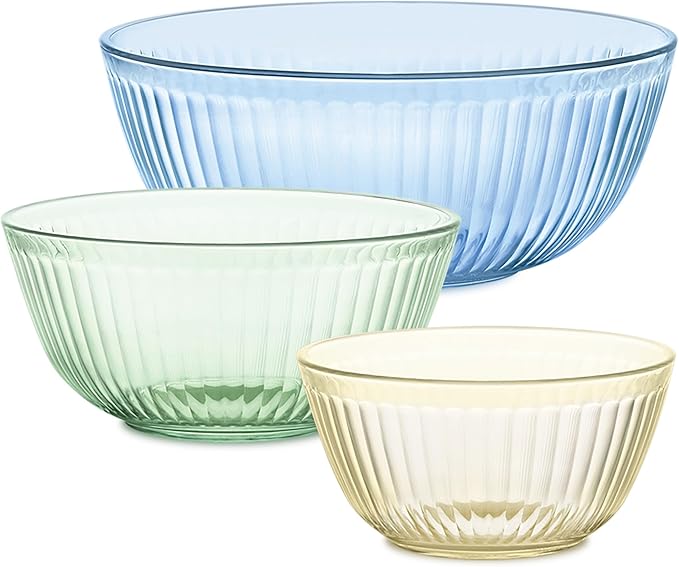 Pyrex Colors Tinted 3-PC, Unlidded Small/Medium/Large Glass Mixing Bowls by Pyrex