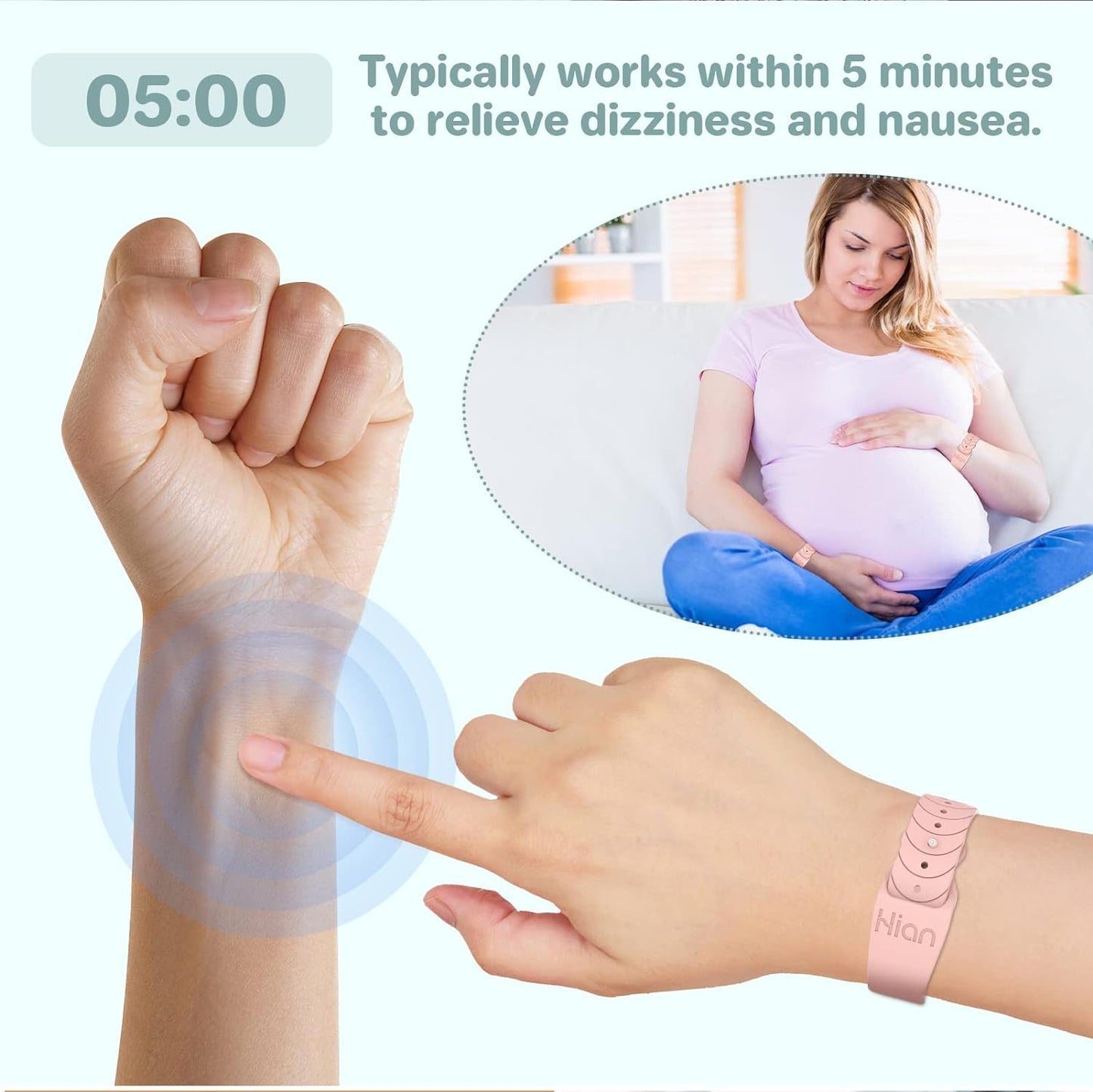 Hion Motion Sickness Bracelets Sea Sickness Wristbands for Motion Sickness/Morning Sickness/Pregnancy Nausea Anti Nausea Wristband Acupressure Nausea Bands Motion Sickness Bands（2Pairs Beryl）