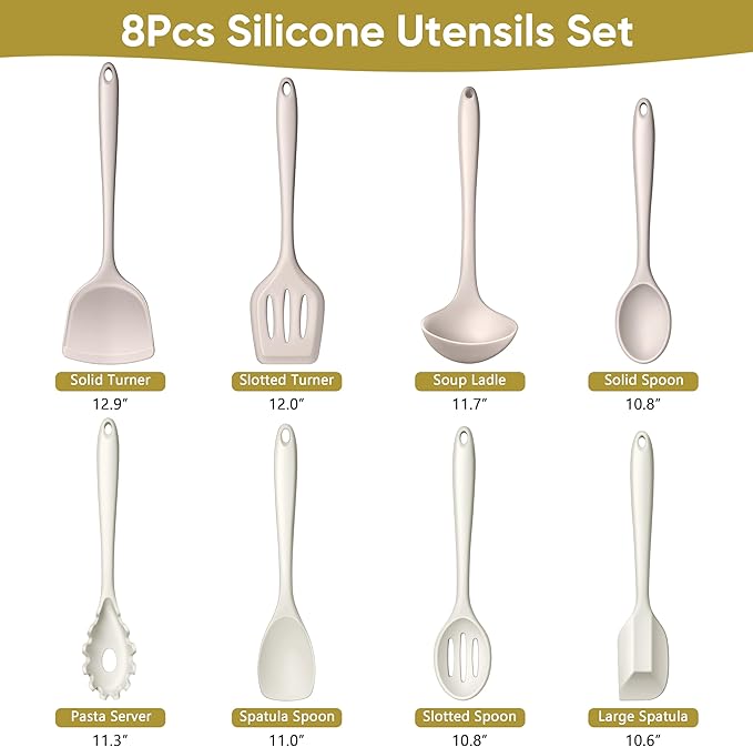 LIANYU 8Pcs Kitchen Utensils Set, Silicone Cooking Utensils Spatula Set - Image 2