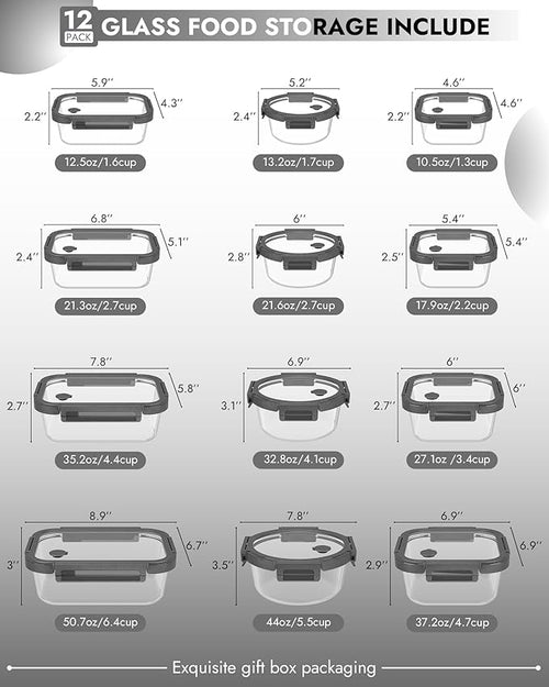 12-Pack Glass Containers with Tempered Lids – Borosilicate, Dishwasher Safe - Image 2