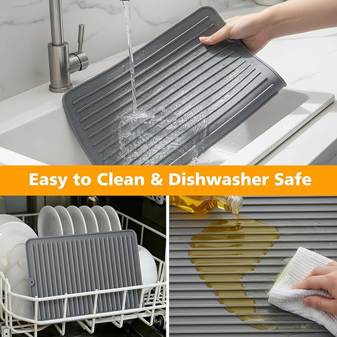 Songrey 14" x 10" Silicone Dish Drying Mat, Kitchen Counter Drying Pad - Image 4