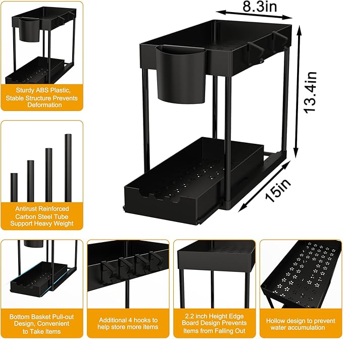 2 Pack Under Sink Organizers and Storage, 2-Tier Sliding Cabinet Organizer - Image 2