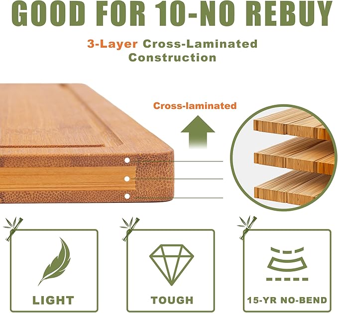 3-Piece Organic Bamboo Cutting Board Set - Image 6