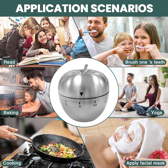 Mechanical Kitchen Timer 60 Minutes, Apple-Shaped Wind Up Timer, Manual Analog - Image 8