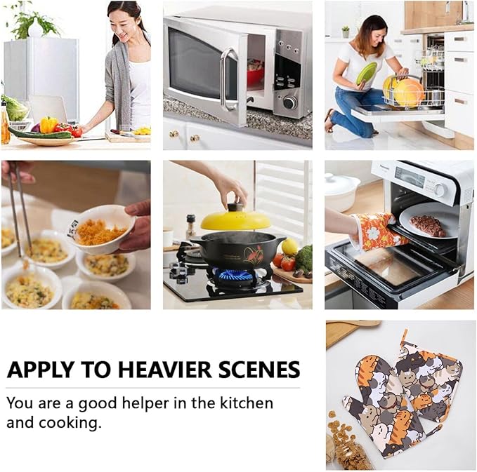 Fun Cat Cartoon Animal Face Oven Mitts and Pot Holders Set of 4 Silicone Heat - Image 8